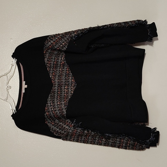 Skies Are Blue /Anthropologie Sweater Boucle Fringe Accent Black - Picture 1 of 12